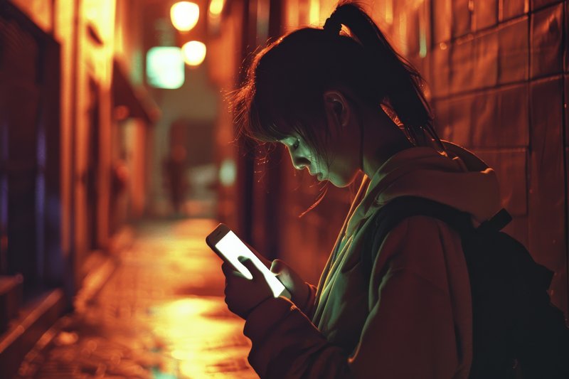 A person illuminated by the blue light of a smartphone in a dark room, symbolizing the pull of digital rewards.